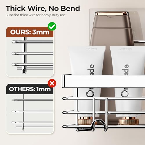 Orimade Shower Caddy with 5 Hooks Organizer for Hanging Razor and Sponge Bathroom Basket Adhesive Shower Shelf Storage Kitchen Rack Wall Mounted No Drilling Rustproof Stainless Steel - 2 Pack - color: Silver - 2 Pack
