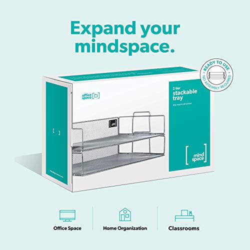 Mindspace 2 Tier Stackable Letter Tray | Paper Tray Desk Organizer | The Mesh Collection, Silver