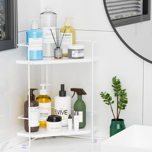 BOIVSHI 2-Tier Bathroom Counter Organizner, Bathroom Organizers and Storage for Bathroom, Kitchen Counter, Corner Storage Shelf for Bedroom, Storage, Makeup, Skincare, Perfume (White) - color: White, size: 2-Tier