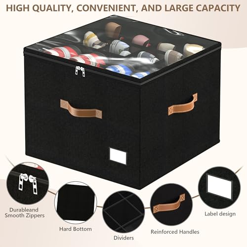 Vincona Shoe Organizer for Closet,2 Pack Shoe Storage Bins Foldable Shoe Storage Box Containers with Clear Cover and Sturdy Handles,Shoe Rack for Closet Storage for Sneakers Heels Slippers (Black) - color: Black, size: Large