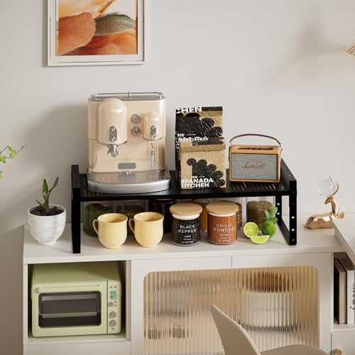 Expandable,Adjustable & Stackable Spice Rack, Cabinet Kitchen Countertop Shelf Organizer,Metal Pantry Storage Shelves - Space-Saving Storage Solution(1Pack/Black/Medium) - color: Black, size: Medium