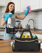 Ytonet Cleaning Caddy Bag with Detachable Apron, Extra Large Cleaning Supplies Organizer with Foldable Dividers, Portable Cleaner Tote with Handle, Cleaner Caddy for Housekeeper, Black - color: Black