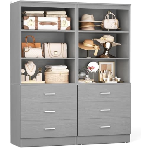 Aheaplus 47.2" Closet Drawers System, 3.94FT Wood Closet Organizer System with 3 Drawers, Modular Small Walk-in Closets Storage Unit, Set of 2, Grey (47.2" L x 13.8" W x 71" H) - color: Grey, size: 47.2''