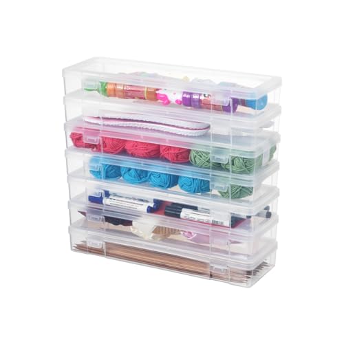 Large Storage Containers 6 Pack Plastic Box with Latching Lid 15" x 5"x 1.9" Storage Case for Art Supplies,Tools - size: Large-6 Pack