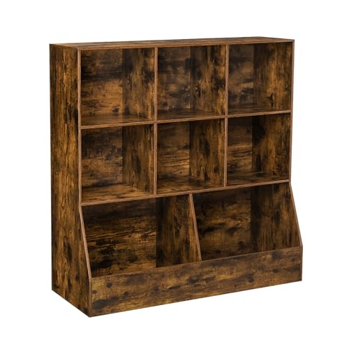 DINZI LVJ Toy Storage Organizer, Kids Bookshelf, Wood Toy Storage Cabinet, 3-Tier 8 Cubby Children Bookcase, 39.4" L Toddler Book Shelf for Playroom, Living Room, Nursery, School, Rustic Brown - color: Rustic Brown, size: 3-Tier 39.4"