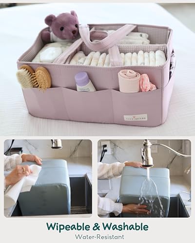 Lily Miles Baby Diaper Caddy Organizer, Wipeable Diaper Organizer Basket with 8 Pockets for Newborn Essentials, Baby Shower Gifts, Nursery Tote Bag for Changing Table or Car (Rosy Lilac, Large) - color: Rosy Lilac, size: Large