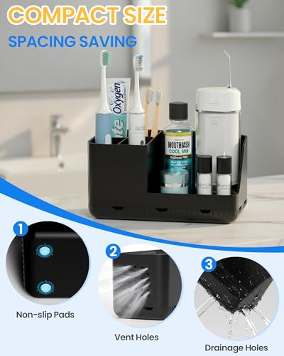Toothbrush Holders for Bathroom Counter - Detachable Bathroom Organizer and Storage Electric Toothbrush and Toothpaste Holder, Bathroom Decor Accessories for Countertop, Shower, Sink - color: Black