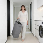 ZERO JET LAG Slim Laundry Hamper With Handles Collapsible Laundry Basket Thin Dirty Clothes Basket Narrow Laundry Bag Foldable Dirty Cloth Hamper 45L (24 inches,Dark Grey) - color: Dark Gray- With Handles