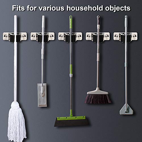 Mop and Broom Holder Wall Mount, 2PCS Heavy Duty Stainless Steel Broom Hanger Wall Mounted Broom Organizer Garage Organization Tool Organizer Storage for Laundry Room Home Garden Garage