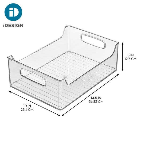 iDesign Stackable Storage Bin with Handles for Pantry or Fridge, Clear, Made in USA - size: 14 x 10 x 5, style: Pack of 1