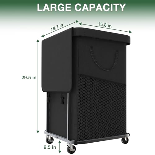 40 Gal(150L) High Grade Large Laundry Basket with Wheels, Rolling Laundry Hamper, Laundry Cart with Metal Frame and Removable Bag Design, Suitable for Laundry Room (Black, 150L) - color: Black, size: 1 Section 150L