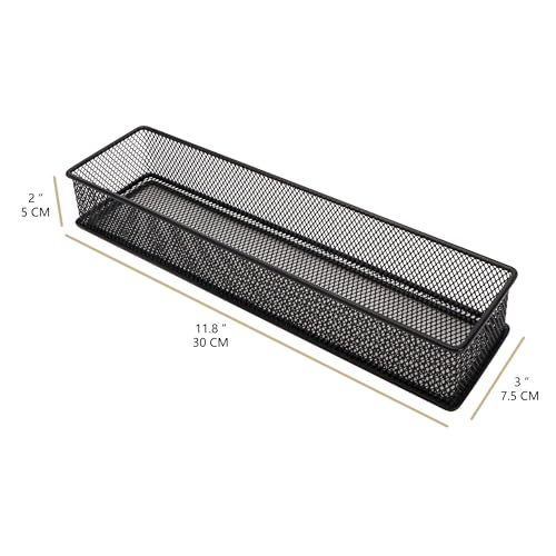Annova Mesh Stackable Drawer Cabinet and Shelf Organizer Bins Storage Basket School Office Supply Holder Tray- Set of 2 (Black, 3x12x2 Inch) - color: Black, size: 3x12x2 Inch