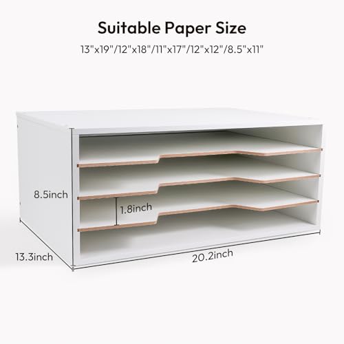 Yumkfoi 12x18 Construction Paper Organizer, 4-Tiers Paper Storage Shelf, Wooden Desk Organizer, File Holder and Letter Tray for Office, Home, Classroom - size: 20.2" x 13.3" x 8.5"