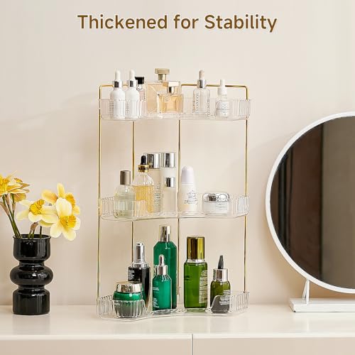 Ceruaxb 3-Tier Corner Bathroom Counter Organizer, Plastic Countertop Makeup Organizer, Large Capacity Vanity Bathroom Perfume Shelf Rack for Kitchen Office Desktop (Green) - color: Green