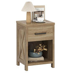 Giantex Farmhouse Nightstand, Wooden Bedside Table with Storage Drawer & Open Shelf, End Side Table, Rustic Night Stand for Small Space Bedroom & Home Office, Natural