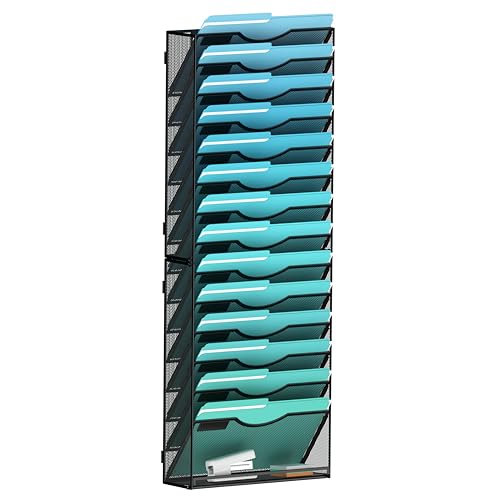 Gawerk 15-Tier Wall File Organizer Hanging Wall File Holder Wall Mount Paper Folder Organize, Mesh Magazine Document Mail Organizer Wall Organizer for Office School Home, Black - color: Black, size: 15-T