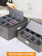 punemi 6-Piece Hard Shell China Storage Containers, Mug & Cup Organizer, Wine Glass Storage Boxes with Dividers & Carry Handles, Moving Boxes for Dinnerware, Glassware, and Stemware,Grey - style: StorageSet-China4pcs-Wine1pcs-Coffee1pcs