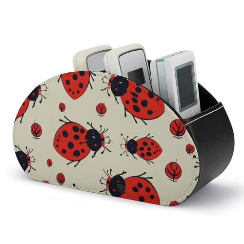 PU Leather Remote Control Organizer Box 5-Slot Multifunctional Red Ladybug Storage Holder for TV/DVD/Accessories Stylish Desk Decor for Living Room, Bedroom, Office - color: Red Ladybug