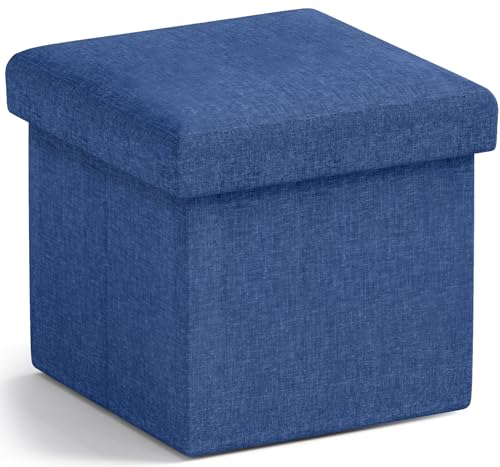 Ornavo Home Small Storage Ottoman Foldable Collapsible Cube Square Linen Ottoman Foot Rest Stool Seat, for Living Room, Bedroom, Home Office, Dorm - 12 x 12 x 12, Navy Blue - color: Navy