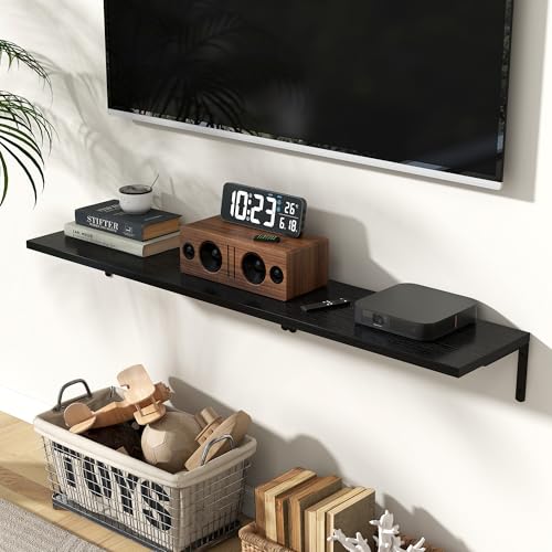 Fun Memories Deep Floating Shelves, 24W x 8D Floating Shelves Set of 2, Wall Mounted Shelf with Metal Brackets, Rustic Wood Wall Shelf for Bathroom, Kitchen and Living Room, Black - color: Black- L Bracket, size: 24"W x 8"D