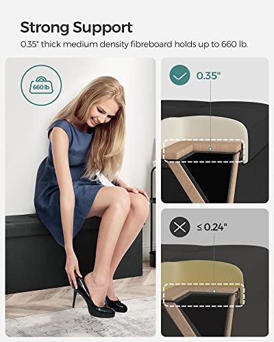 SONGMICS MAZIE Collection - 43 Inches Folding Storage Ottoman Bench, Ottoman Foot Rest, End of Bed Bench, Storage Chest, Load 660 lb, for Living Room, Bedroom, Entryway, Ink Black ULSF077B01 - color: Ink Black, size: 15"D x 43"W x 15"H