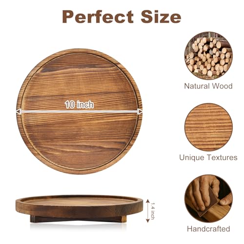 Round Decorative Wooden Tray for Bathroom Sink Kitchen Counter Decor Trays Small Wood Riser Pedestal Stand Dining Coffee Table Trays Vanity Spa Bathroom Accessories for Soap Dish Perfume Candle Tray - color: Dark Brown, size: 10 inch