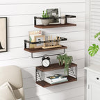 Fixwal 3+1 Tier Wall Mounted Bathroom Shelves Over Toilet, Rustic Wood Floating Shelves with Metal Frame and Towel Bar for Bathroom, Kitchen, Bedroom, Living Room (Dark Brown) - color: 6-dark Brown