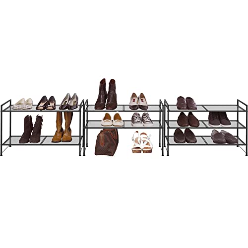 Simple Houseware 3-Tier Stackable Mesh Shoe Rack, Black - color: Black, style: Mesh Panel
