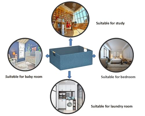Foldable Storage Box with Handles | 16.9 Inch Collapsible Organizer for Clothes, Toys, Makeup | Sturdy Cardboard Frame & Washable Fabric | Space-Saving Home Decor 2Pack - color: Blue