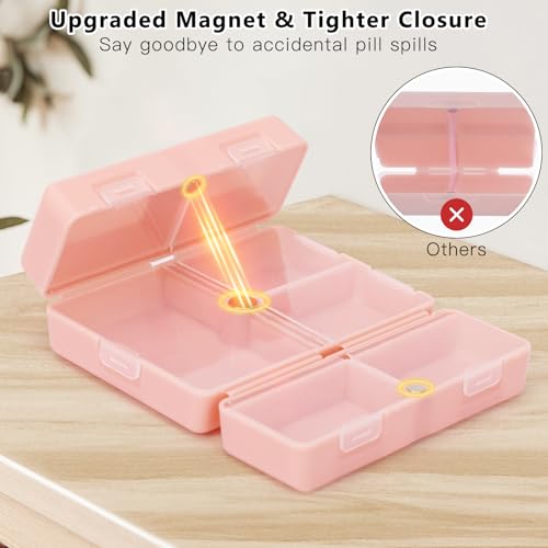 FYY 2 Pcs Daily Pill Organizer, 7 Compartments Portable Pill Case Travel Pill Organizer,[Folding Design] Pill Box for Purse Pocket to Hold Vitamins,Cod Liver Oil,Supplements and Medication-Pink+Navy - color: Pink+navy, size: Large (1 Piece), Small (1 Piec