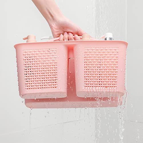 UUJOLY Plastic Portable Shower Caddy Basket Bucket, Cleaning Shower Basket with Handle Compartments Storage Basket Organizer for Bathroom Kitchen College Dorm Sink, Pink - color: Pink
