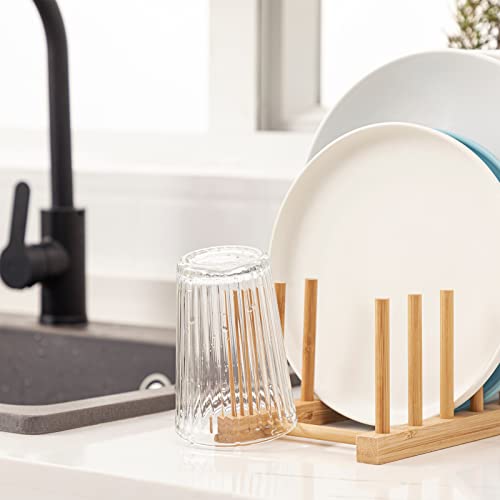HBlife 2pcs Bamboo Dish Plate Bowl Cup Book Pot Lid Cutting Board Drying Rack Stand Drainer Storage Holder Organizer Kitchen Cabinet（Keep Dry） - color: Bamboo 8 Slots 2pcs