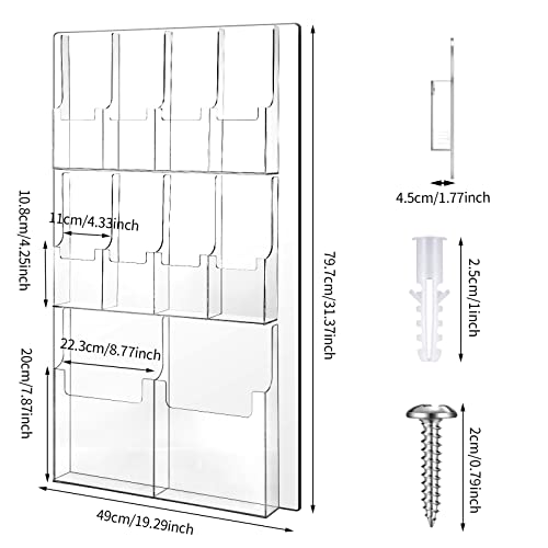 Weysat Acrylic Brochure Holder Wall Mount, Clear Plastic Pamphlet Holder Magazine Display Trifold Flyer Rack Hanging Literature Storage Organizer(2 Magazine Pockets, 8 Pamphlet Pockets) - size: 2 Magazine Pockets, 8 Pamphlet Pockets