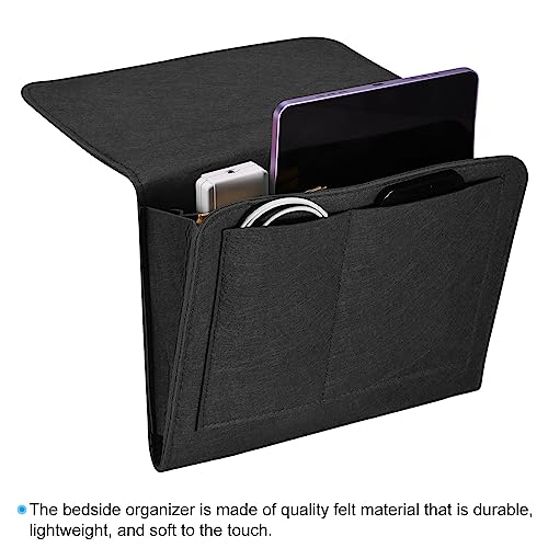 PATIKIL 11in Bedside Caddy, Bed Caddy Bedside Organizer Hanging 5 Pocket Soft Felt Bed Pockets Bedside Storage Organizer Remote Control Holder for Bedroom Phones Glasses, Black - color: Black, size: 10.6*8.6inch