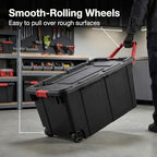 40 Gallon Wheeled Storage Tote with Lid – Heavy Duty Rolling Storage Bin with Ergonomic Handle & Secure Latches – Large Plastic Stackable Container for Garage Basement Workshop (Black) - size: Black