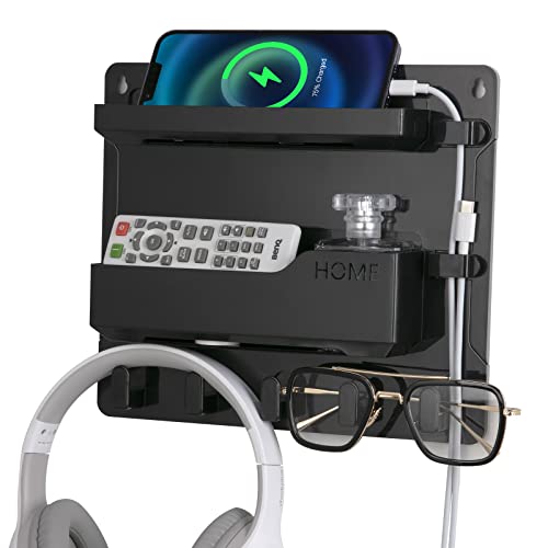 YONGAIJIA Bedside Wall Mount Shelf, Adhesive Bedside Organizer for Remote、Phone、Glasses. Bedside Accessories Storage suitable for College Dorm 、bunk bed 、 Bedroom、Rv（Black） - color: Black