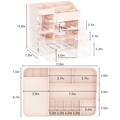 Pink Makeup Countertop Organizer,Large Capacity Make up Organizers for Vanity with 6 Drawer,Plastic Bathroom Skincare Organizers for Eyeshadow,Brush,Palettes,Perfume,Beauty Products,Skin Care Storage - color: Pink, size: Large-6 Drawers