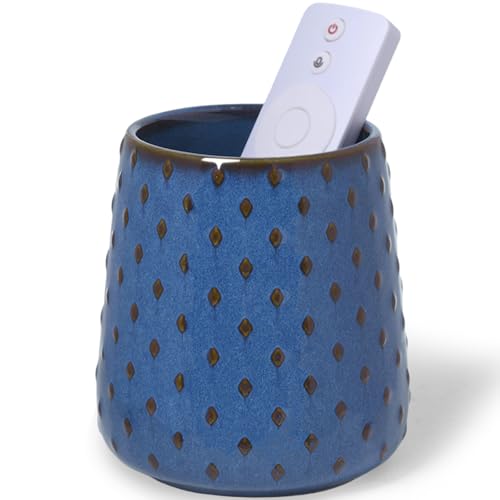 GDCZ Ceramic Remote Control Holder, Remote Caddy Organizer Storage, Remote Organizer for Table, TV Remote Holder, Makeup Brush Pen Holder, 4.2" (Blue) - color: Blue