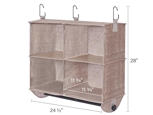 StorageWorks Hanging Closet Organizer with Metal Rod, 4-Section Closet Organizers and Storage, Collapsible Hanging Shelves for Baby Clothes, Shoes, Sweater Storage, Brown and Beige - color: Brown & Beige, size: 12¼"D x 24½"W x 28"H