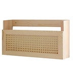 FIRADE Wood Magazine Wall Rack with PE Rattan Grid,Size 17.3" x 4" x 9.4",File Holder For Entryway,Living Room,Waiting Room,Kids’ room,Office