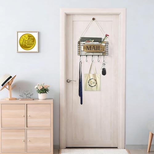 SRIWATANA Mail Organizer Wall Mount, Rustic Mail Holder Key Holder for Wall with Hooks, Small Size, Carbonized Black - color: Carbonized Black, size: Small
