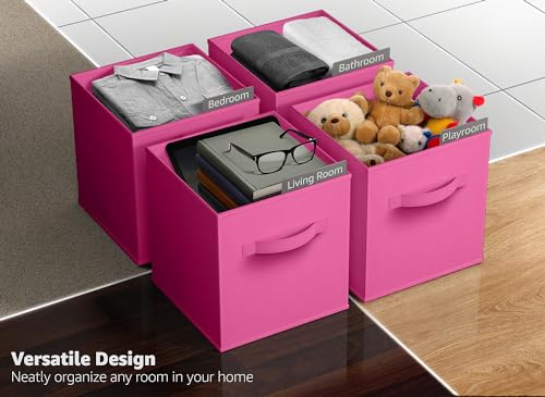 Sorbus Foldable Storage Cubes - 6 Pink Storage Bins for Organizing Pantry, Closet, Shelf, Nursery, Playroom, Toy Box, Cubby - 11 Inch Collapsible Fabric Baskets with Handle - color: Pink, size: 11 Inch