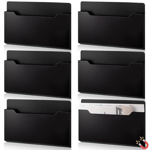 Fuutreo 6 Pcs Magnetic Wall File Organizer Magnetic Wall File Holder Refrigerator Magazine Holder for Mail Letters Paper(Black,Horizontal-large) - color: Black, size: Horizontal-Large