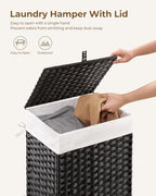 Greenstell Laundry Hamper with Lid, 60L Clothes Hamper with 2 Removable Liner Bags & 2 Mesh Bags, Handwoven Synthetic Rattan Basket, Toys in Bathroom, Bedroom Black - color: Black, size: 60L (13.4 x 13.4 x 21.7 inches)