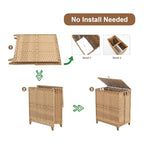 Laundry Hamper with Lid, 190L Large Laundry Basket 3 Section with 6 Removable Liner Bags & 3 Mesh Laundry Bags, Handwoven Rattan Clothes Hamper with Heightened Feet, No Install Needed, Natural - color: Natural