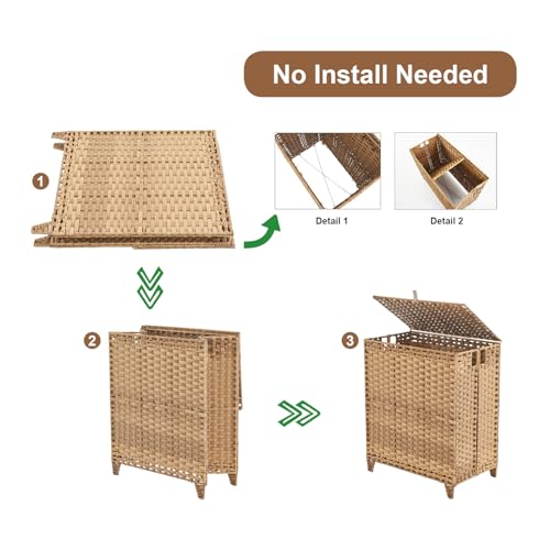 Laundry Hamper with Lid, 190L Large Laundry Basket 3 Section with 6 Removable Liner Bags & 3 Mesh Laundry Bags, Handwoven Rattan Clothes Hamper with Heightened Feet, No Install Needed, Natural - color: Natural