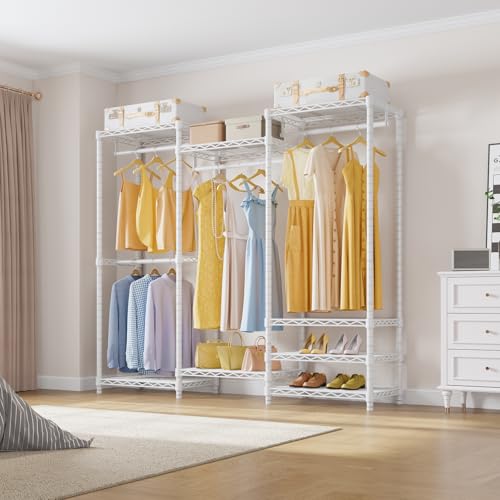 VIPEK V5 Medium Portable Closet Wardrobe Heavy Duty Clothes Rack, Freestanding Closet Metal Clothing Rack with 4 Hang Rods & 8 Shelves, Adjustable Custom Closet Rack, 56.7" Lx15.7 Wx76.4 H, White - color: White, size: V5 Medium