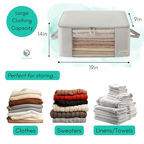 2 Pack Clothing Storage Bags Clothes Organizer folding fabric bags for sweaters, clothing, garment, bedding, quilt, linens, large folding organizers with zip & window, mothproof underbed space savers - color: Grey