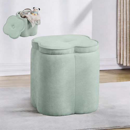 Crestview Collection Foot Rest Ottoman with Storage,Chenille Fabric Flower Ottoman for Living Room, Vanity Stool for Bedroom,Floor Pouf for Home Decor,Seafoam Green,18 inches - color: Seafoam Green