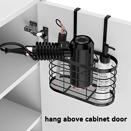 3 in 1 Hair Tool Organizer - Adjustable Height Wall Mounted/Cabinet Door Bathroom Organizer, Under Sink for Hair Dryer, Flat Irons, Curling Wands, Straighteners - color: Black